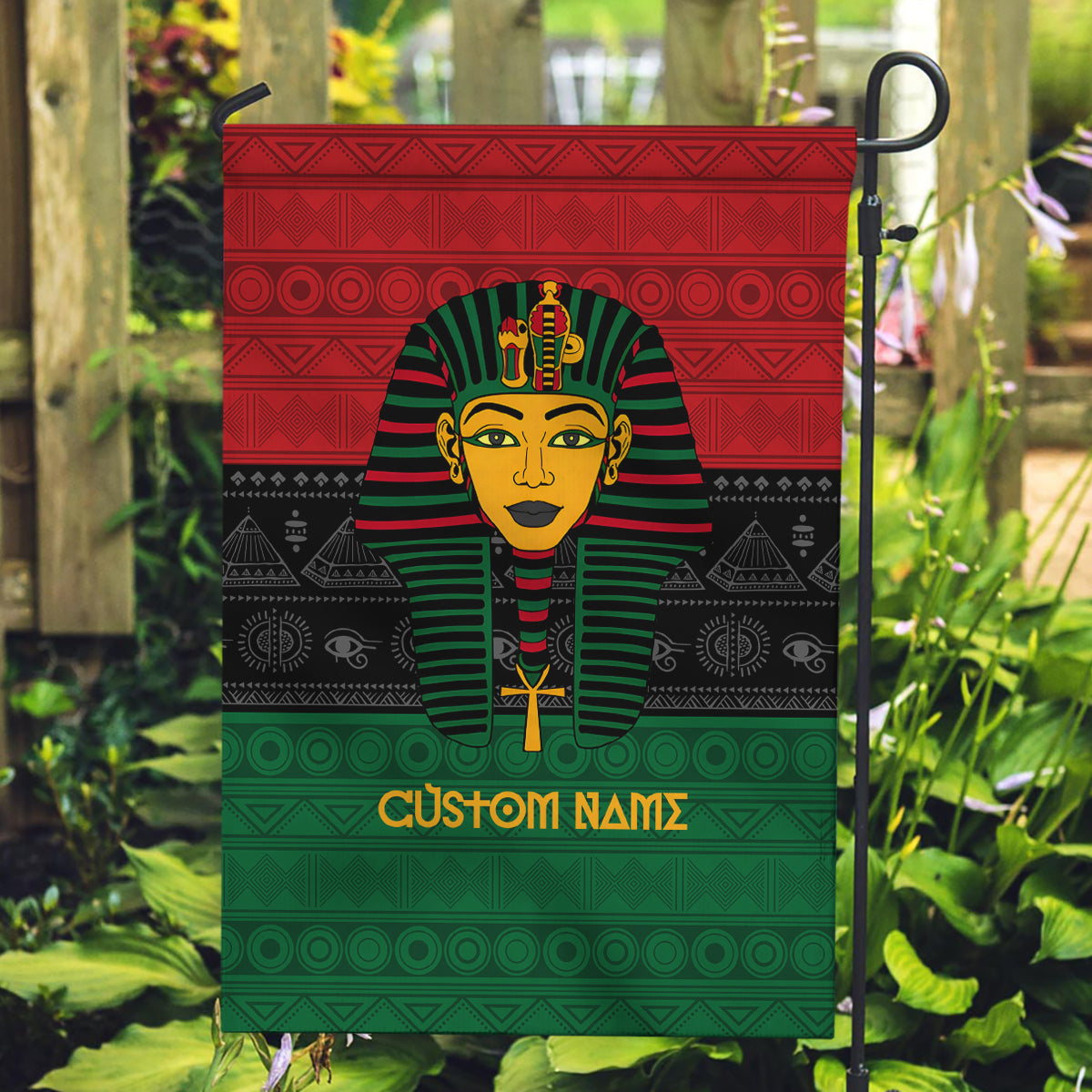 Personalized Pharaoh In Pan-African Colors Garden Flag Ancient Egypt