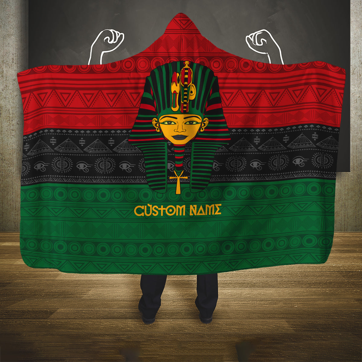 Personalized Pharaoh In Pan-African Colors Hooded Blanket Ancient Egypt