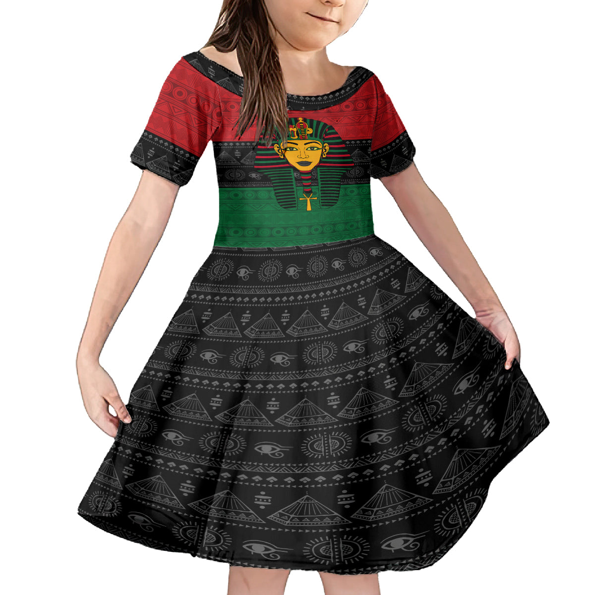 Personalized Pharaoh In Pan-African Colors Kid Short Sleeve Dress Ancient Egypt - Wonder Print Shop