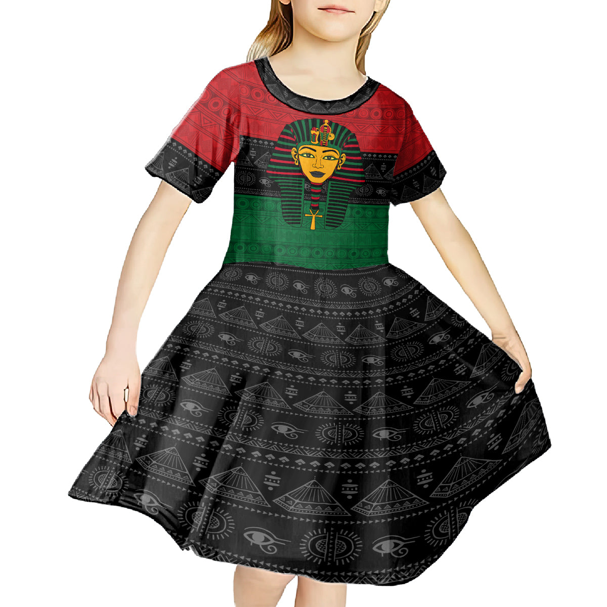 Personalized Pharaoh In Pan-African Colors Kid Short Sleeve Dress Ancient Egypt - Wonder Print Shop