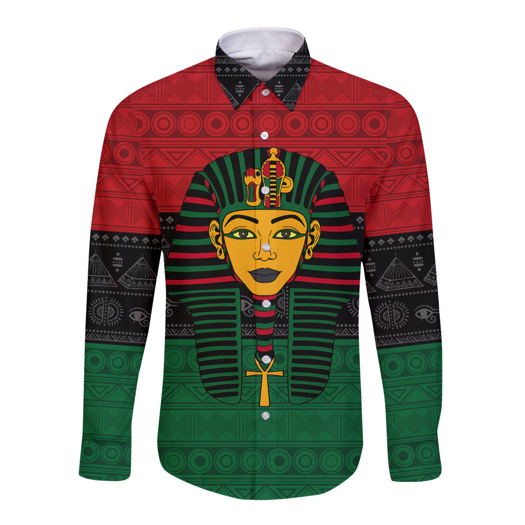 Personalized Pharaoh In Pan-African Colors Long Sleeve Button Shirt Ancient Egypt