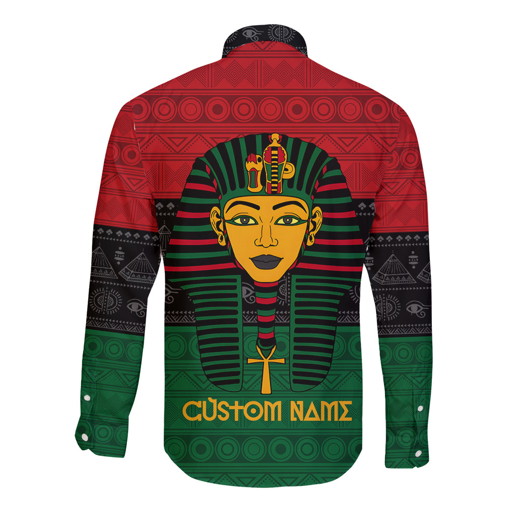 Personalized Pharaoh In Pan-African Colors Long Sleeve Button Shirt Ancient Egypt - Wonder Print Shop