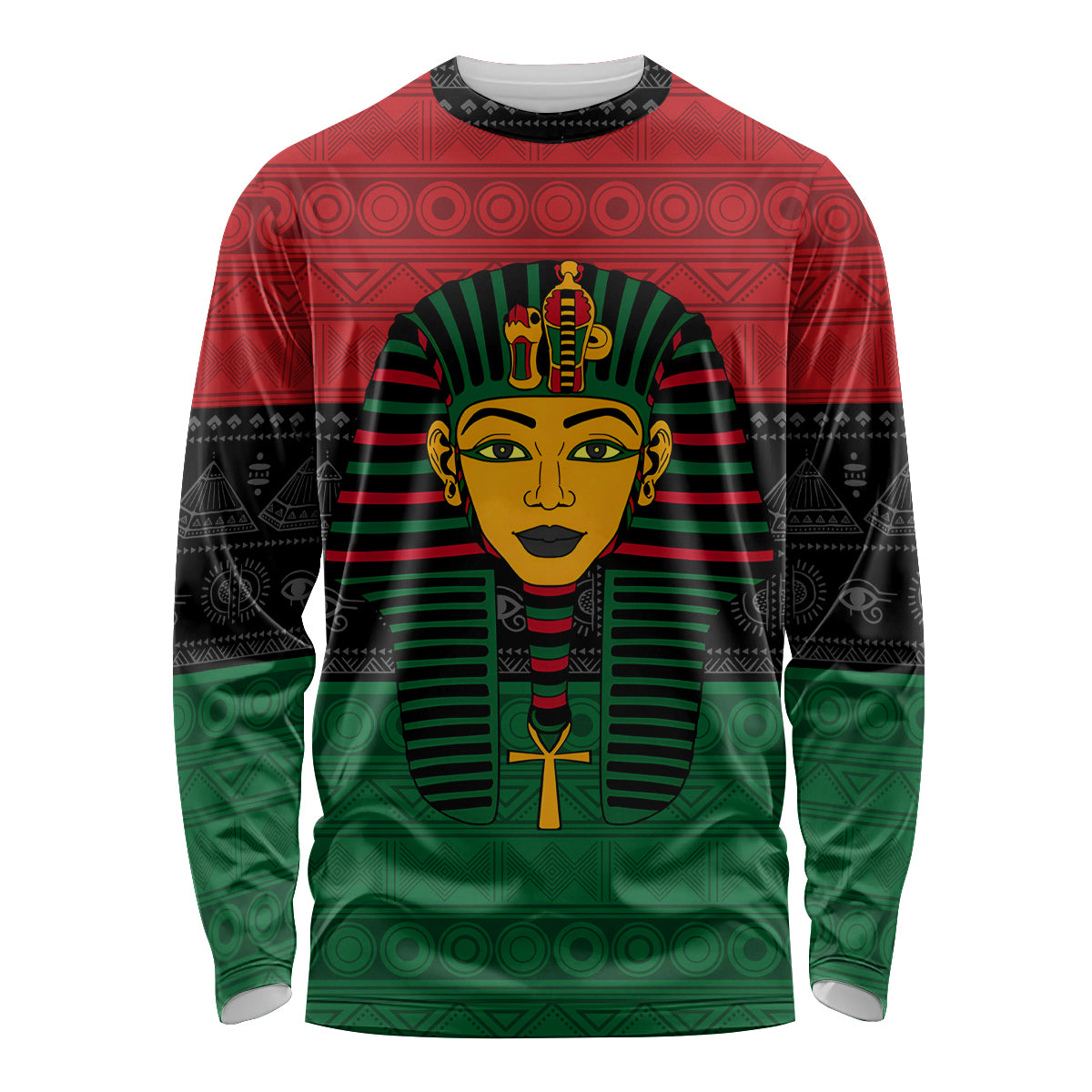 Personalized Pharaoh In Pan-African Colors Long Sleeve Shirt Ancient Egypt
