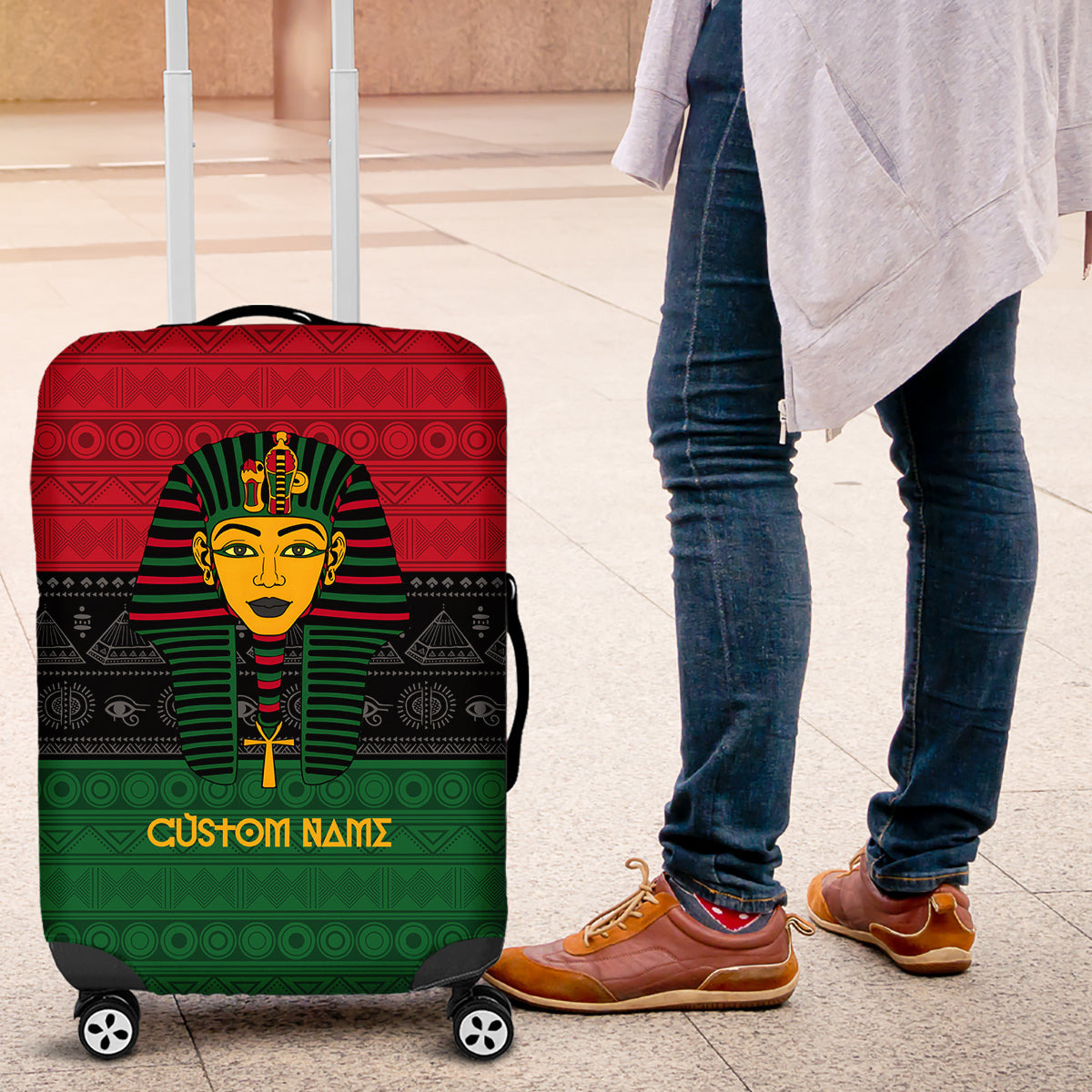 Personalized Pharaoh In Pan-African Colors Luggage Cover Ancient Egypt