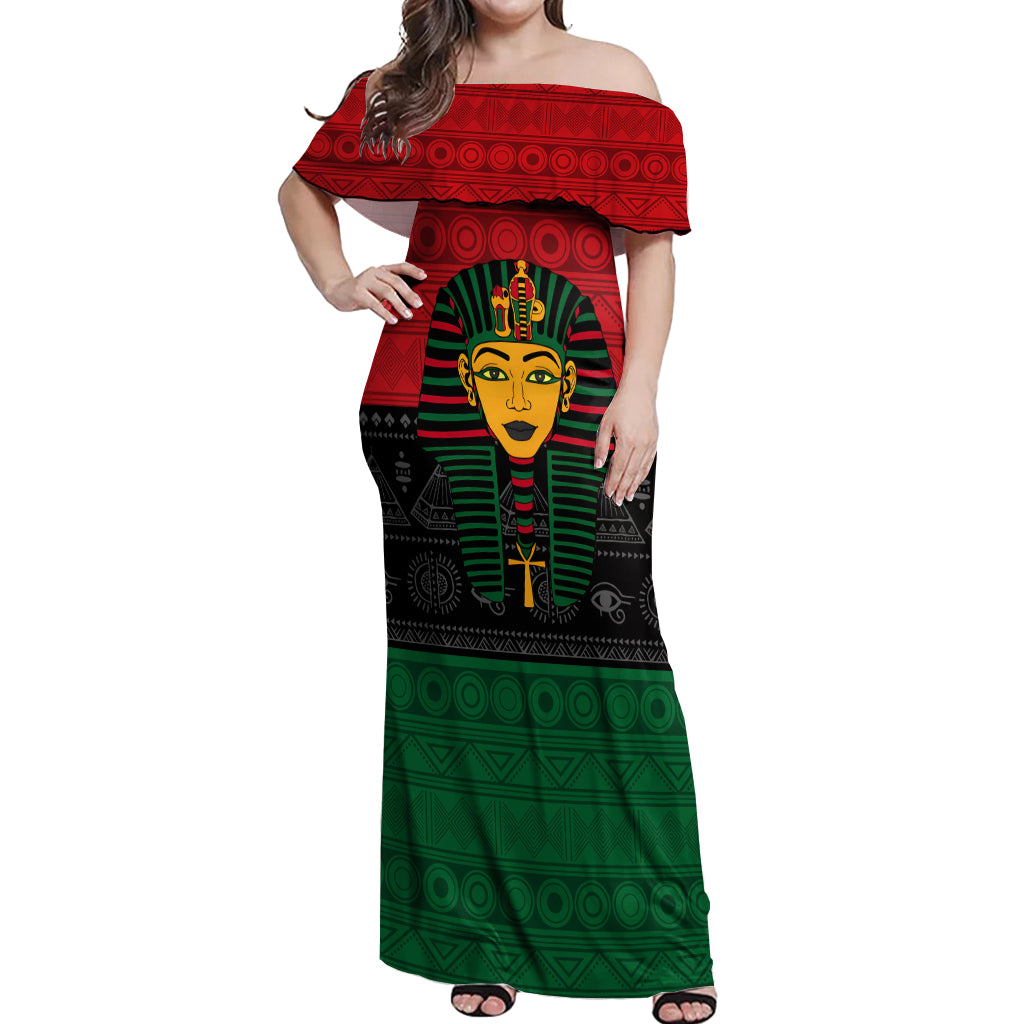 Personalized Pharaoh In Pan-African Colors Off Shoulder Maxi Dress Ancient Egypt