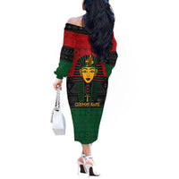 Personalized Pharaoh In Pan-African Colors Off The Shoulder Long Sleeve Dress Ancient Egypt - Wonder Print Shop
