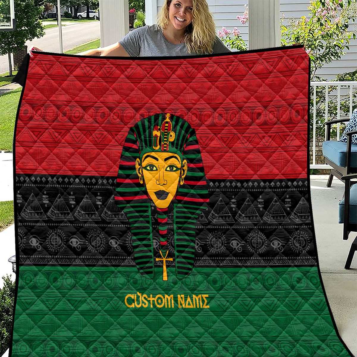 Personalized Pharaoh In Pan-African Colors Quilt Ancient Egypt