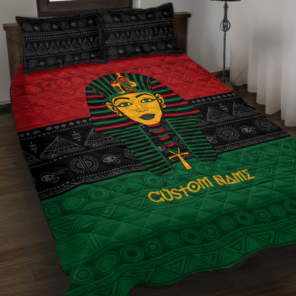 Personalized Pharaoh In Pan-African Colors Quilt Bed Set Ancient Egypt - Wonder Print Shop
