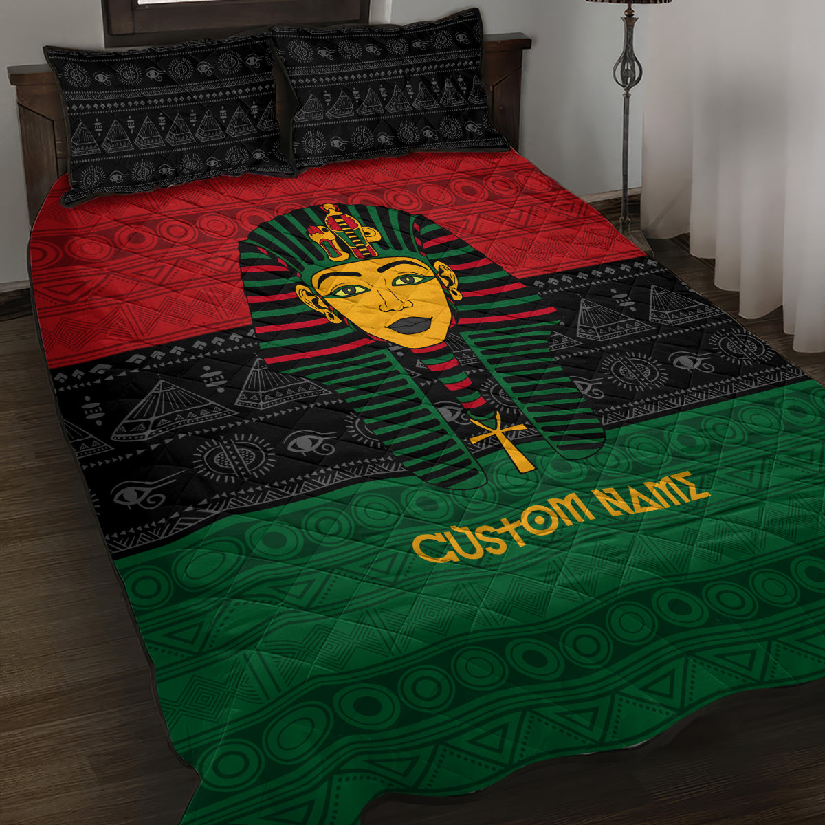 Personalized Pharaoh In Pan-African Colors Quilt Bed Set Ancient Egypt