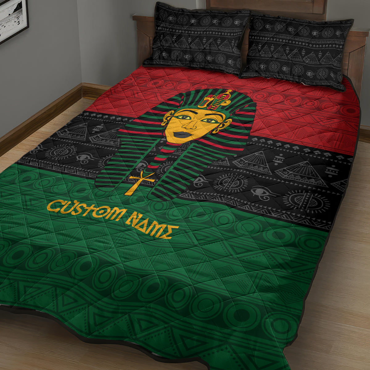 Personalized Pharaoh In Pan-African Colors Quilt Bed Set Ancient Egypt - Wonder Print Shop