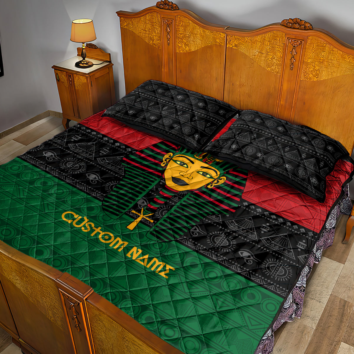 Personalized Pharaoh In Pan-African Colors Quilt Bed Set Ancient Egypt - Wonder Print Shop