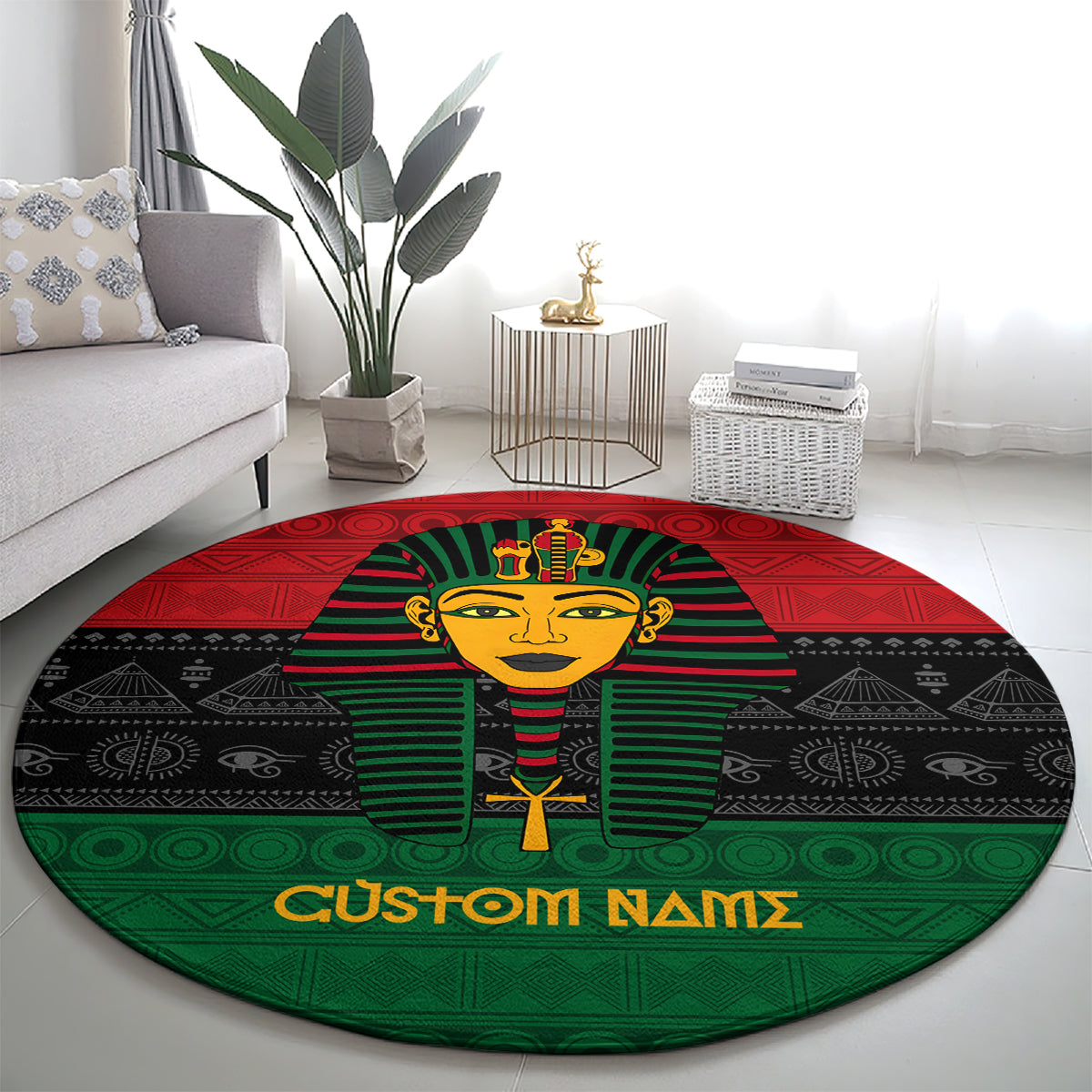 Personalized Pharaoh In Pan-African Colors Round Carpet Ancient Egypt