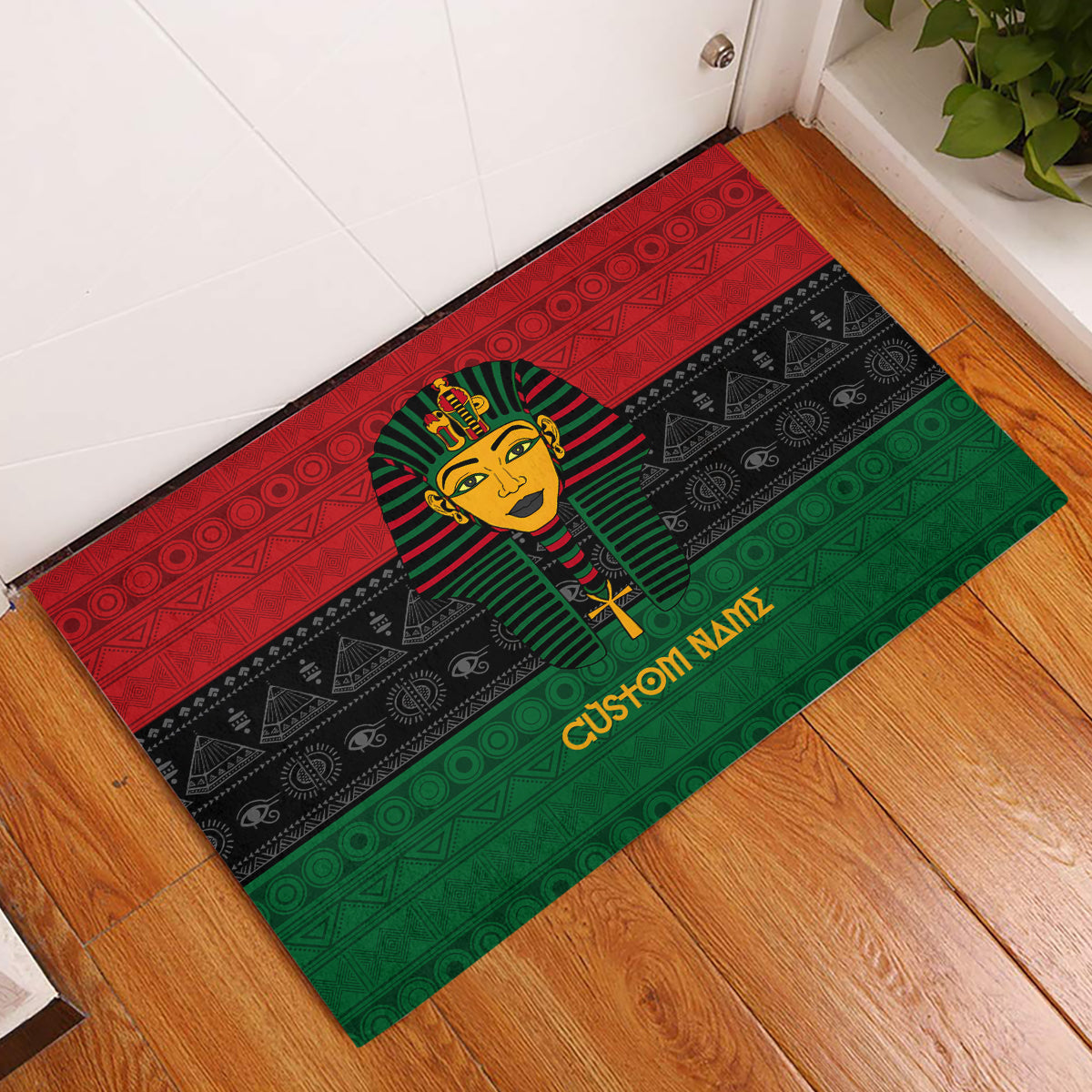 Personalized Pharaoh In Pan-African Colors Rubber Doormat Ancient Egypt