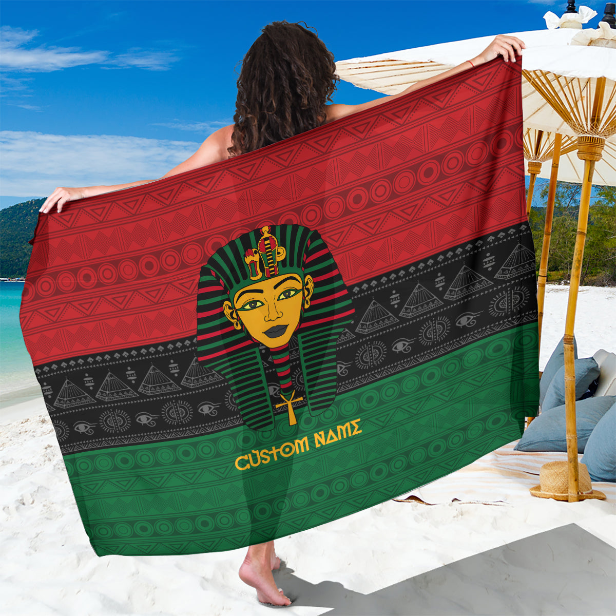 Personalized Pharaoh In Pan-African Colors Sarong Ancient Egypt - Wonder Print Shop