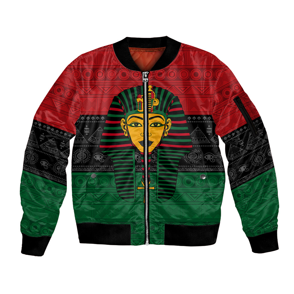 Personalized Pharaoh In Pan-African Colors Sleeve Zip Bomber Jacket Ancient Egypt - Wonder Print Shop