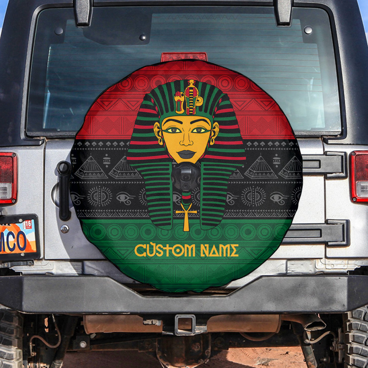 Personalized Pharaoh In Pan-African Colors Spare Tire Cover Ancient Egypt