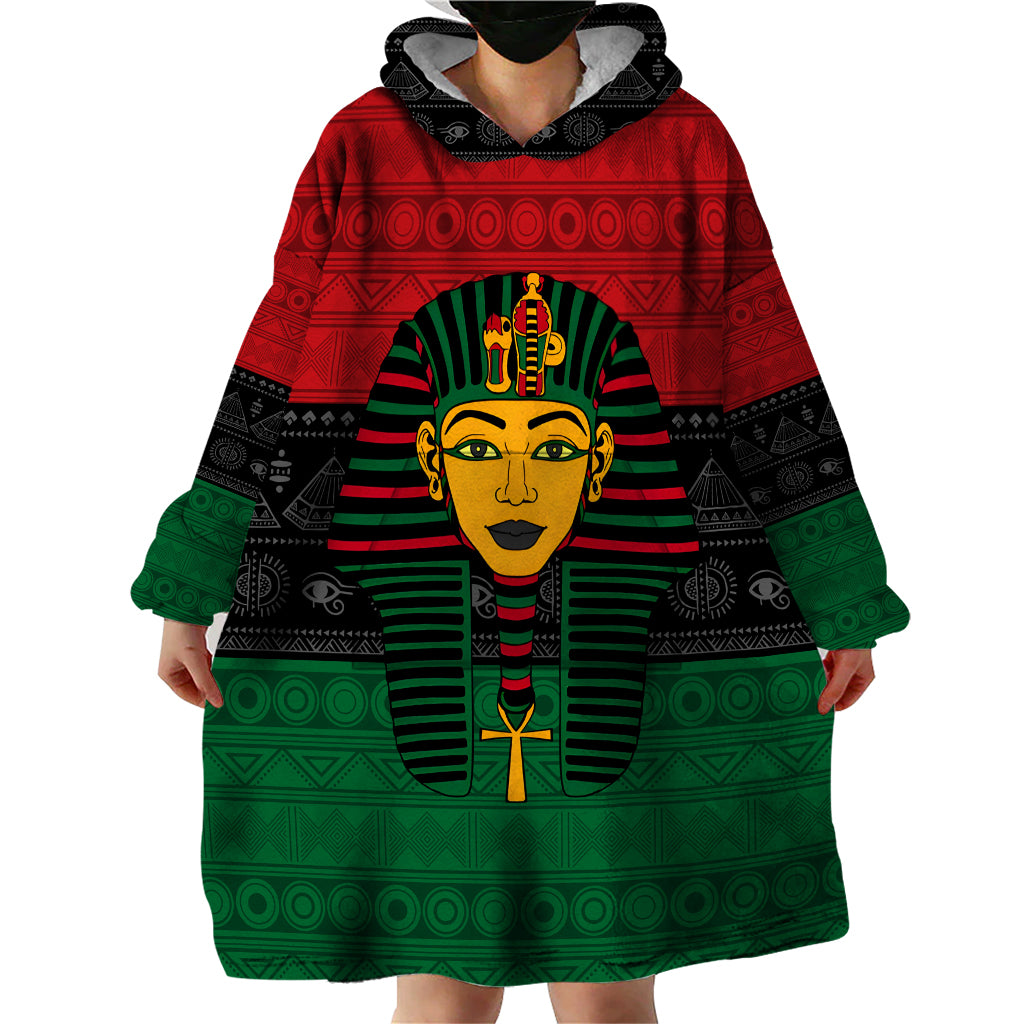 Personalized Pharaoh In Pan-African Colors Wearable Blanket Hoodie Ancient Egypt - Wonder Print Shop