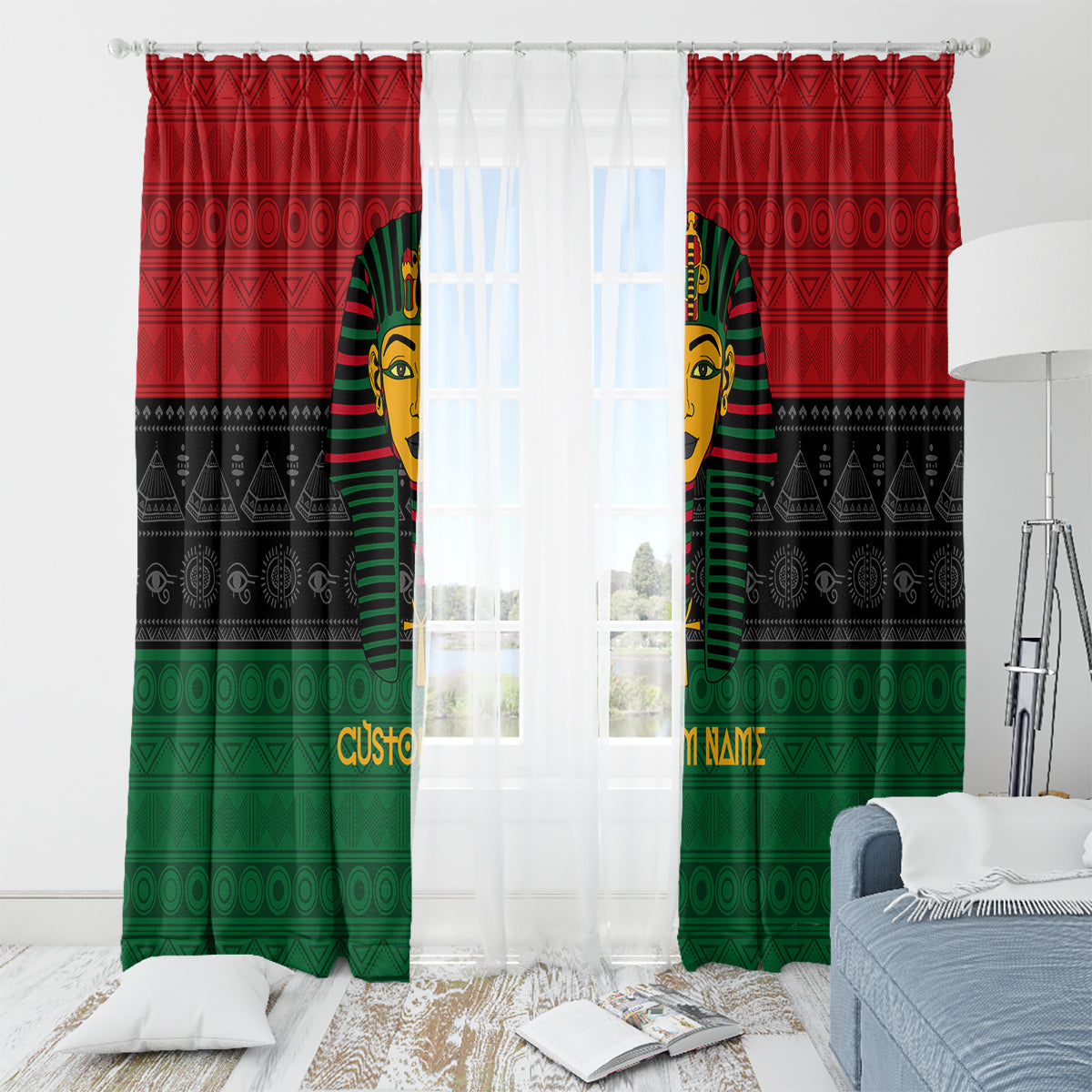 Personalized Pharaoh In Pan-African Colors Window Curtain Ancient Egypt - Wonder Print Shop
