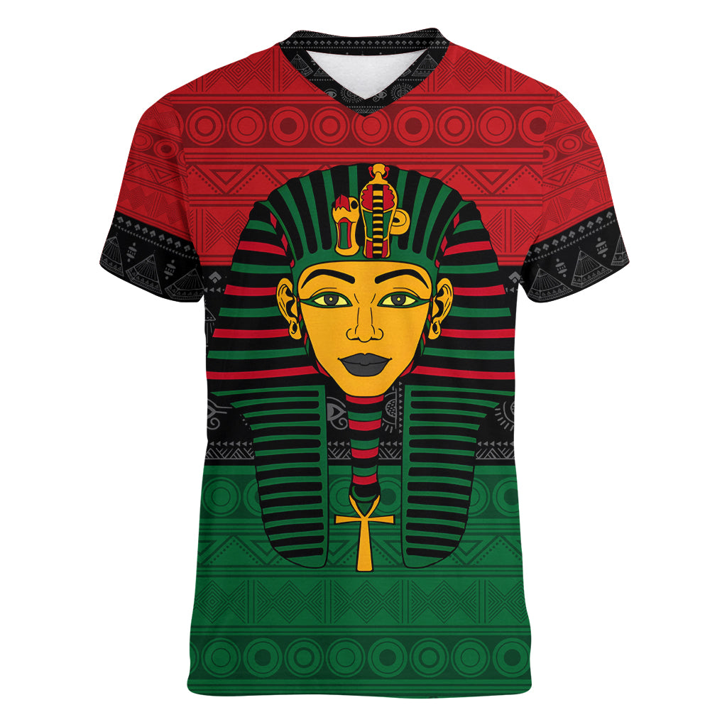 Personalized Pharaoh In Pan-African Colors Women V Neck T Shirt Ancient Egypt