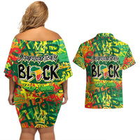 Personalized Colorful African Unapologetically Black Couples Matching Off Shoulder Short Dress and Hawaiian Shirt - Wonder Print Shop