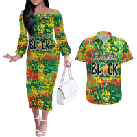 Personalized Colorful African Unapologetically Black Couples Matching Off The Shoulder Long Sleeve Dress and Hawaiian Shirt - Wonder Print Shop