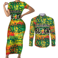 Personalized Colorful African Unapologetically Black Couples Matching Short Sleeve Bodycon Dress and Long Sleeve Button Shirt - Wonder Print Shop