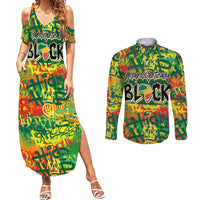 Personalized Colorful African Unapologetically Black Couples Matching Summer Maxi Dress and Long Sleeve Button Shirt - Wonder Print Shop