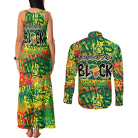 Personalized Colorful African Unapologetically Black Couples Matching Tank Maxi Dress and Long Sleeve Button Shirt - Wonder Print Shop