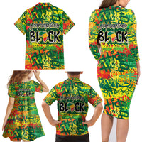 Personalized Colorful African Unapologetically Black Family Matching Long Sleeve Bodycon Dress and Hawaiian Shirt - Wonder Print Shop