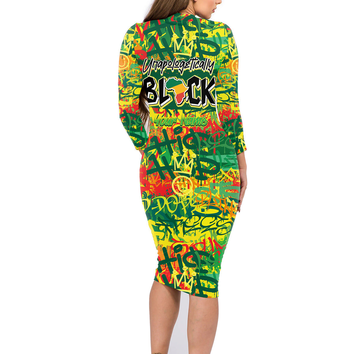 Personalized Colorful African Unapologetically Black Family Matching Long Sleeve Bodycon Dress and Hawaiian Shirt - Wonder Print Shop