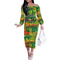 Personalized Colorful African Unapologetically Black Family Matching Off The Shoulder Long Sleeve Dress and Hawaiian Shirt - Wonder Print Shop
