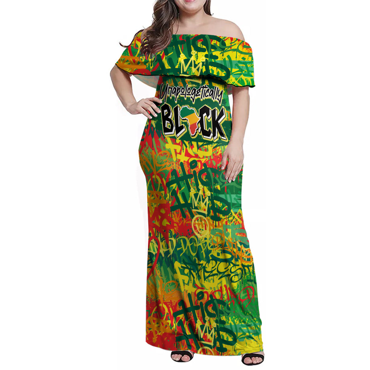 Personalized Colorful African Unapologetically Black Family Matching Off Shoulder Maxi Dress and Hawaiian Shirt - Wonder Print Shop