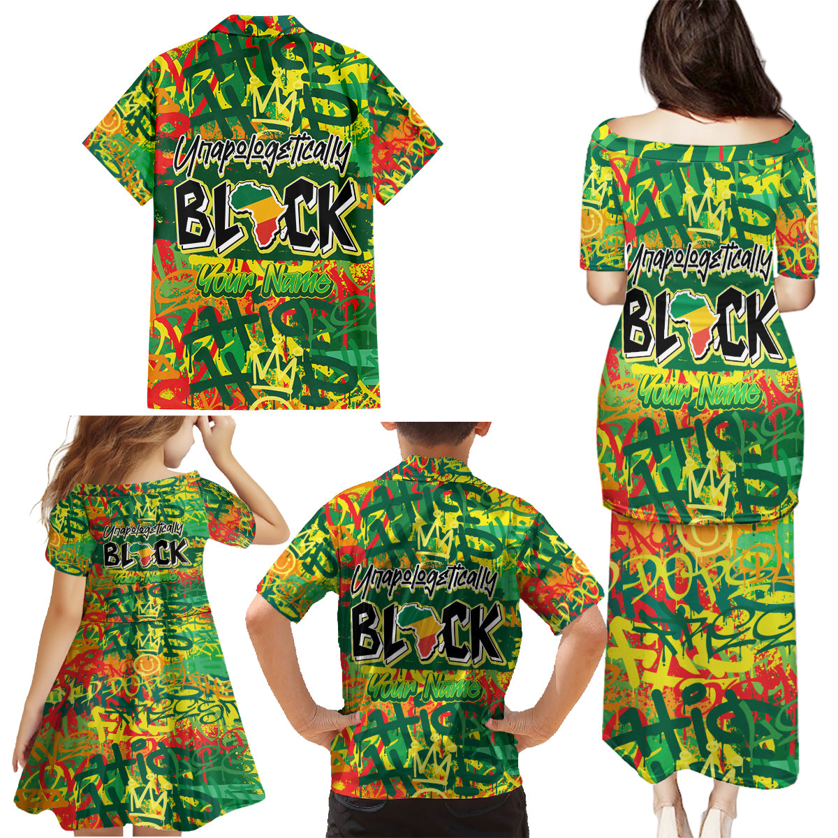 Personalized Colorful African Unapologetically Black Family Matching Puletasi and Hawaiian Shirt - Wonder Print Shop