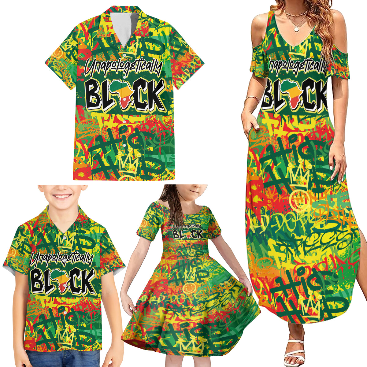 Personalized Colorful African Unapologetically Black Family Matching Summer Maxi Dress and Hawaiian Shirt - Wonder Print Shop