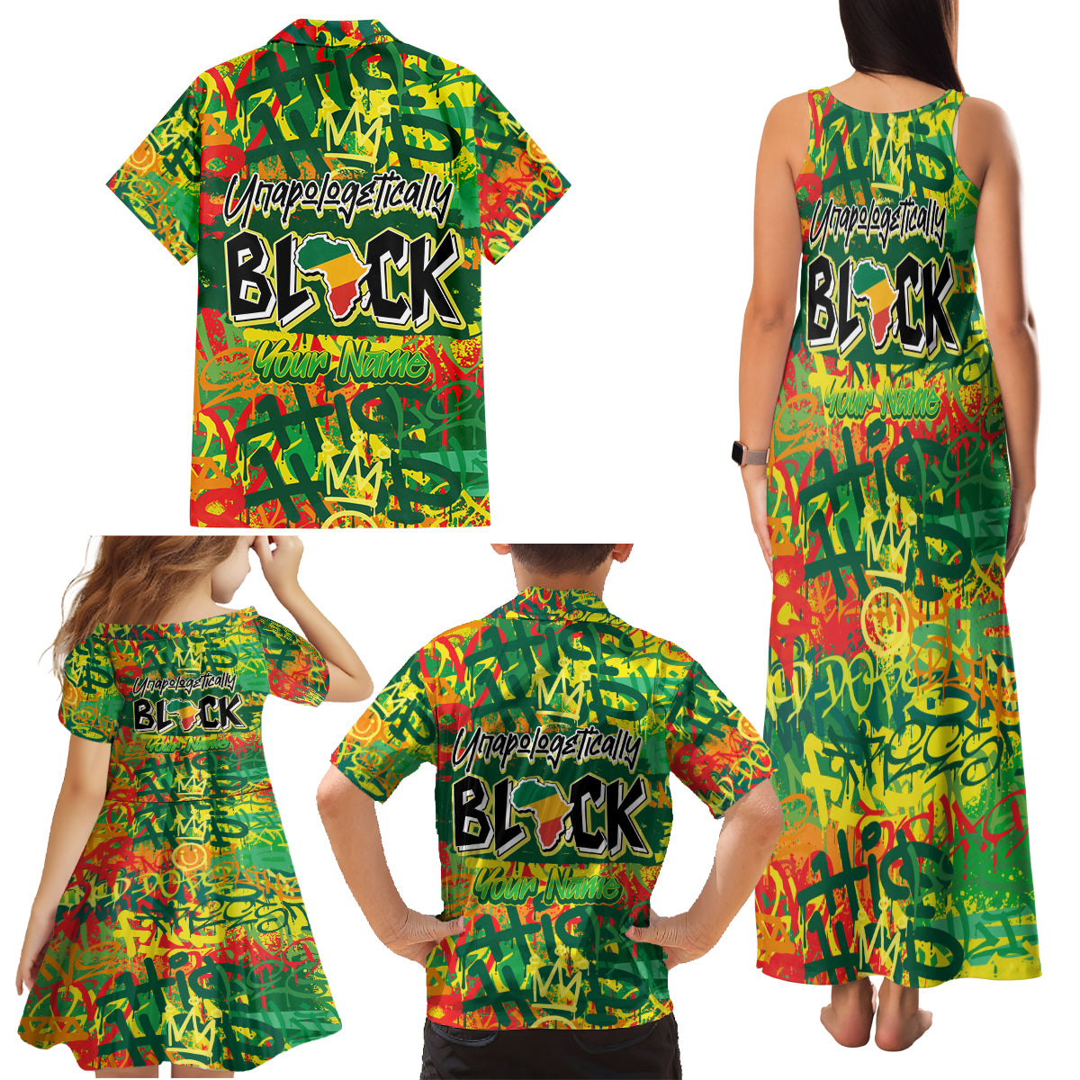 Personalized Colorful African Unapologetically Black Family Matching Tank Maxi Dress and Hawaiian Shirt - Wonder Print Shop