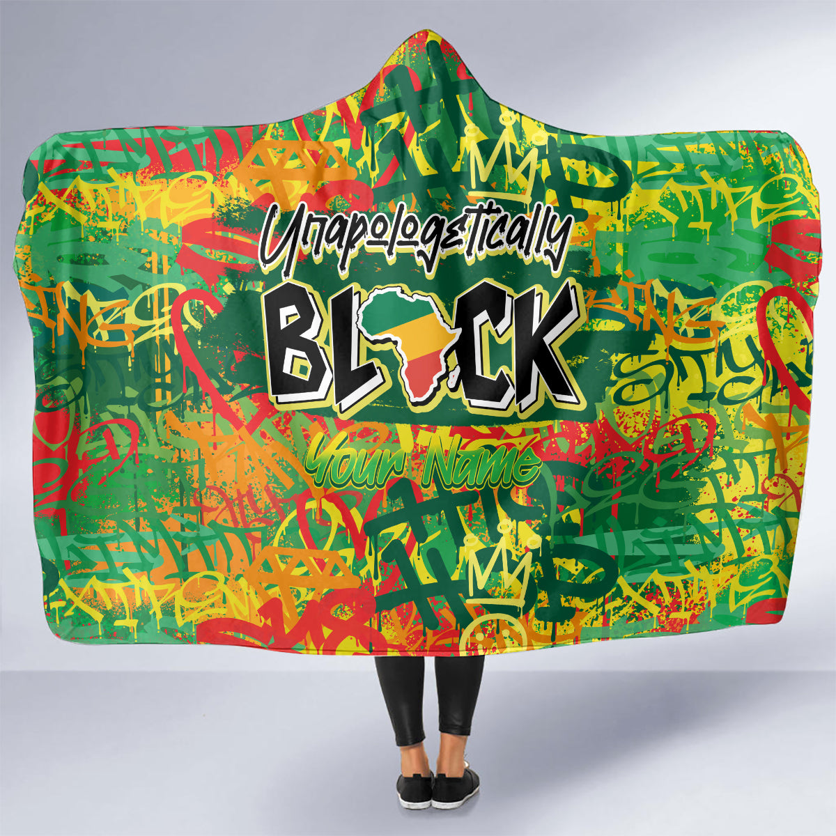 Personalized Colorful African Unapologetically Black Hooded Blanket