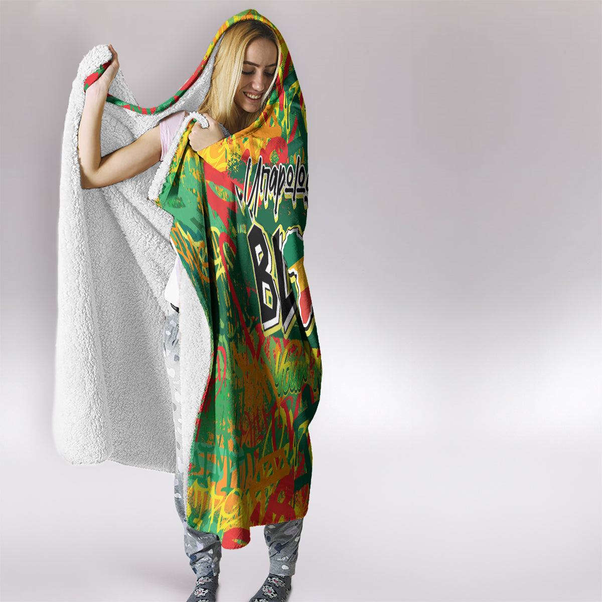 Personalized Colorful African Unapologetically Black Hooded Blanket
