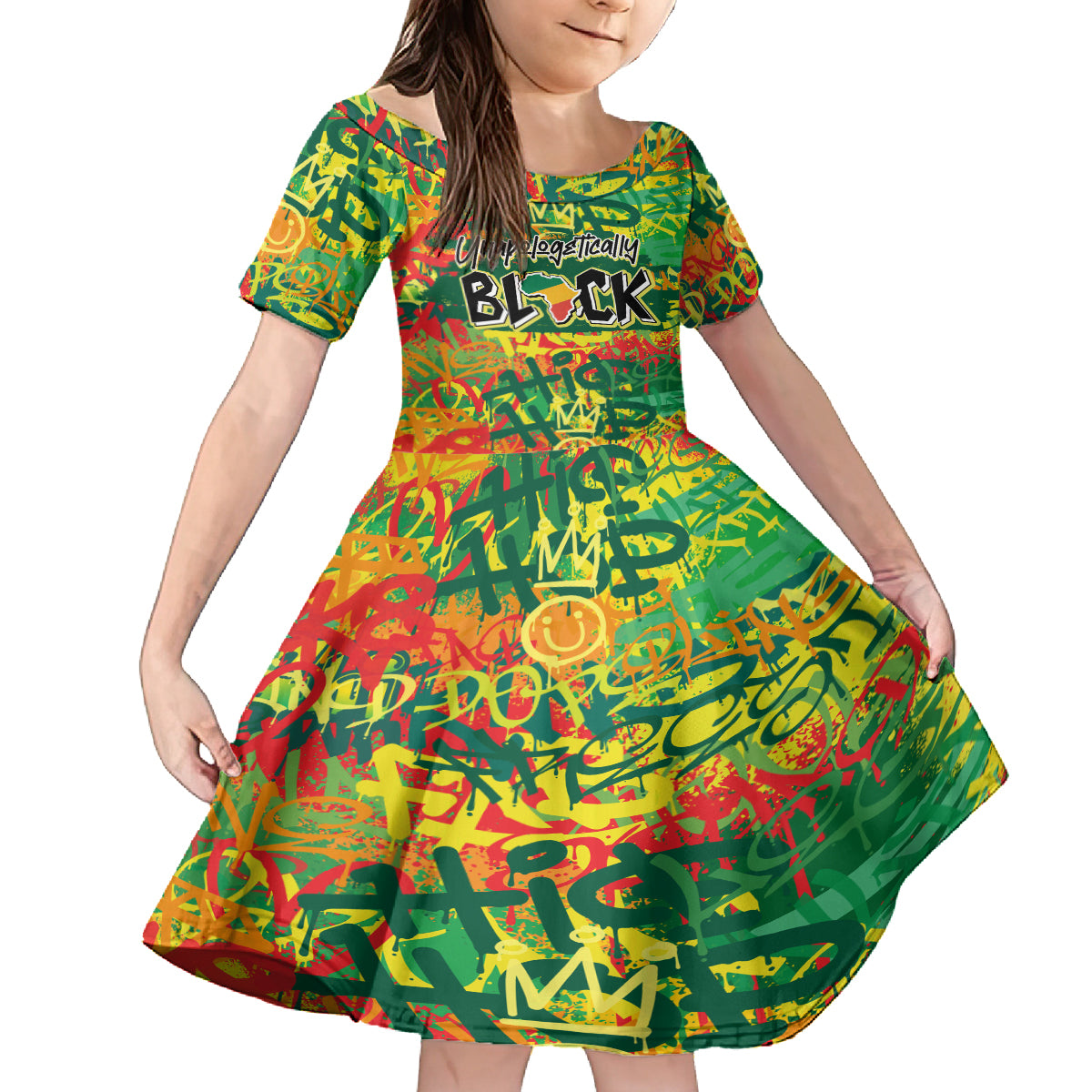 Personalized Colorful African Unapologetically Black Kid Short Sleeve Dress - Wonder Print Shop