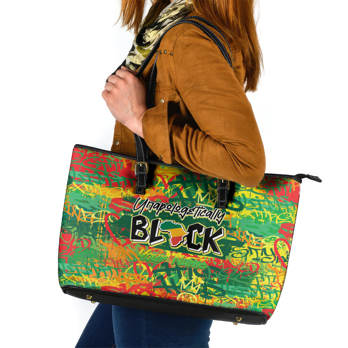 Personalized Colorful African Unapologetically Black Leather Tote Bag - Wonder Print Shop