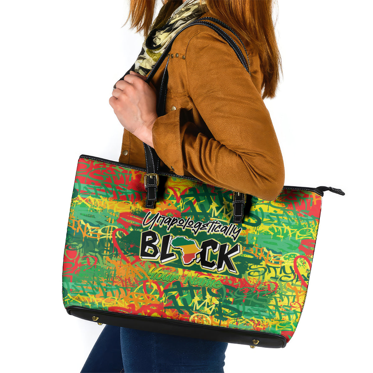 Personalized Colorful African Unapologetically Black Leather Tote Bag
