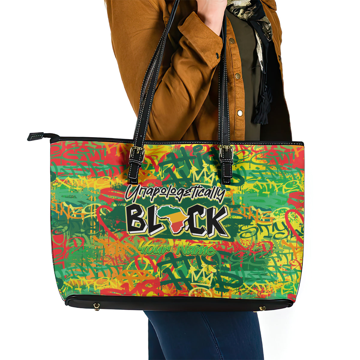 Personalized Colorful African Unapologetically Black Leather Tote Bag - Wonder Print Shop