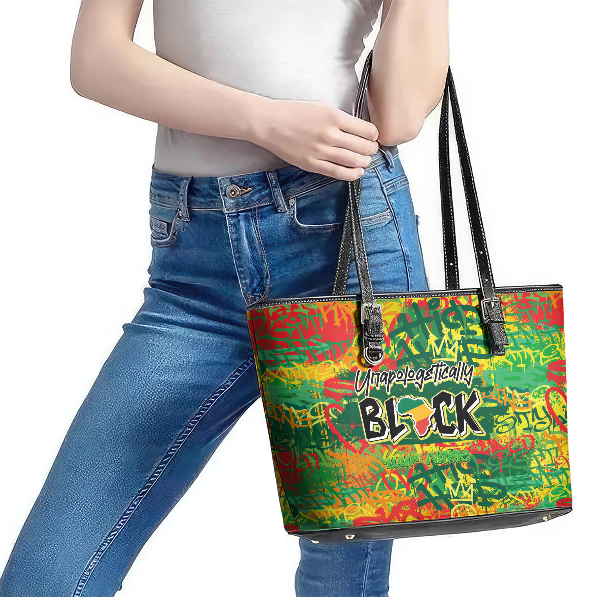 Personalized Colorful African Unapologetically Black Leather Tote Bag - Wonder Print Shop