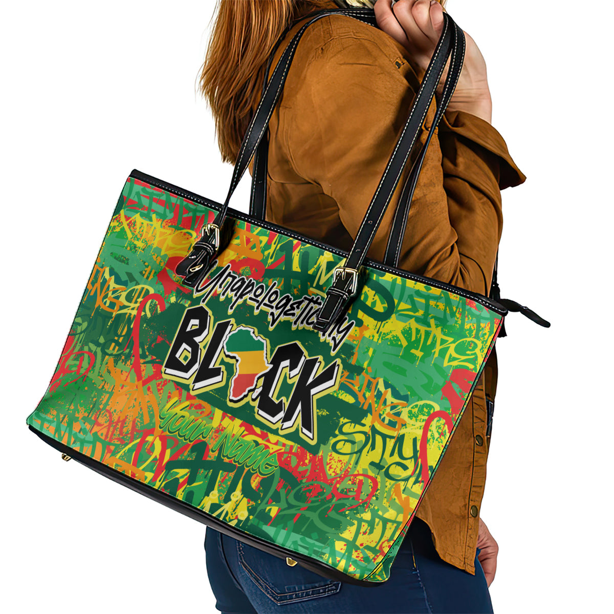 Personalized Colorful African Unapologetically Black Leather Tote Bag - Wonder Print Shop
