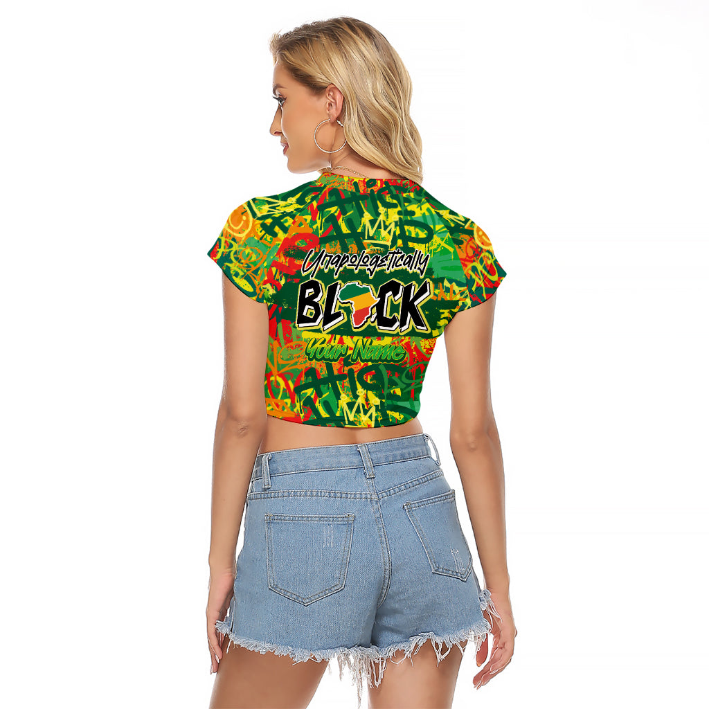 Personalized Colorful African Unapologetically Black Raglan Cropped T Shirt - Wonder Print Shop