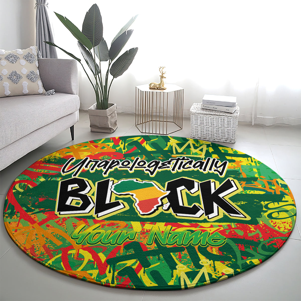 Personalized Colorful African Unapologetically Black Round Carpet