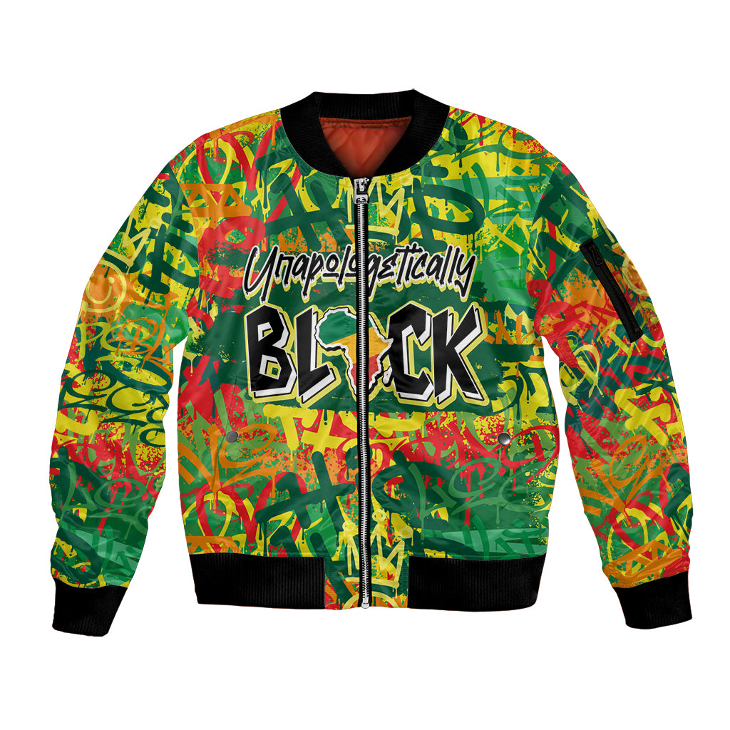 Personalized Colorful African Unapologetically Black Sleeve Zip Bomber Jacket - Wonder Print Shop