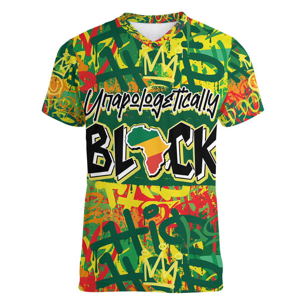 Personalized Colorful African Unapologetically Black Women V Neck T Shirt - Wonder Print Shop