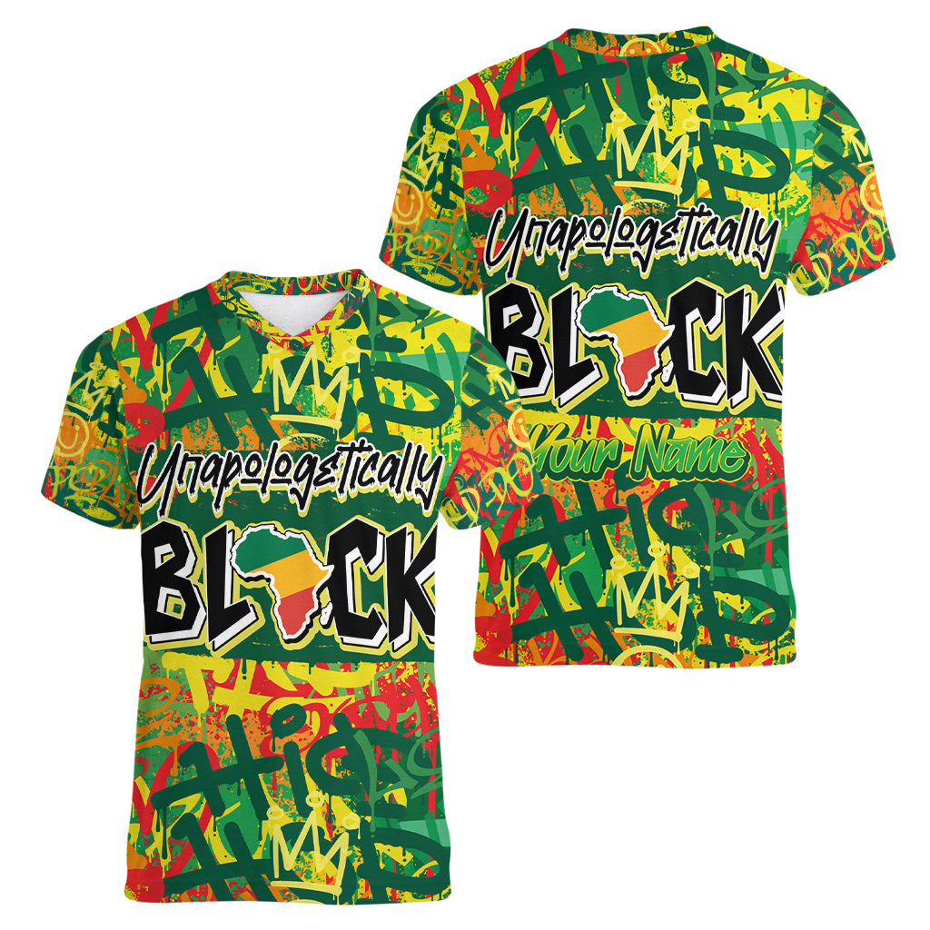 Personalized Colorful African Unapologetically Black Women V Neck T Shirt - Wonder Print Shop