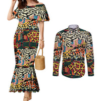 Africa Animal Pattern Couples Matching Mermaid Dress and Long Sleeve Button Shirt