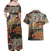 Africa Animal Pattern Couples Matching Off Shoulder Maxi Dress and Hawaiian Shirt - Wonder Print Shop